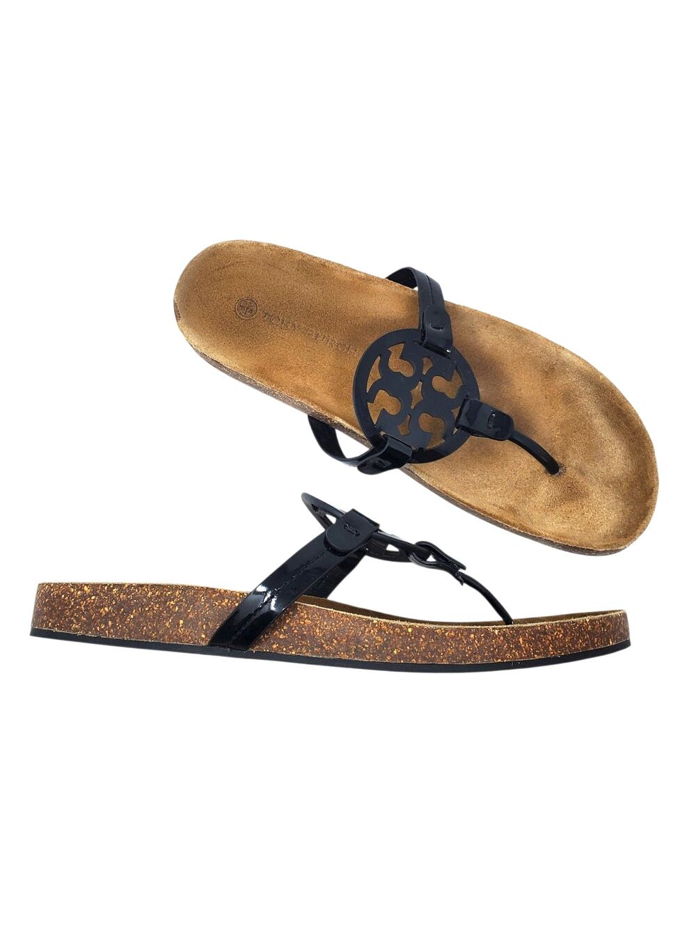 Tory Burch Miller Cloud Sandals Patent Leather Perfect Black 85016 Size 12 M